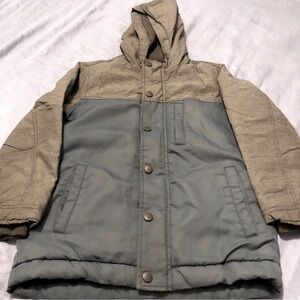 Old Navy Winter Hooded Puffer Coat Full Zip & Buttons Size M(8) Teal Blue/Grey